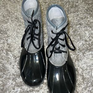 Black and grey duck boots. Worn once or twice. Great condition